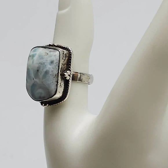 Sterling Silver 925 Vintage Blue Larimar Gemstone Statement Ring Size 7.5 - Picture 3 of 9
